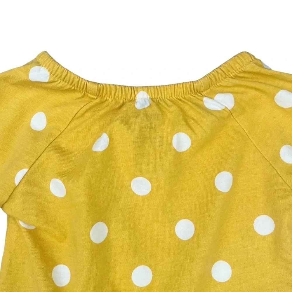 Carter's Yellow Polka Dot Long Sleeve Shirt ruched neck line cotton button 12 Mo